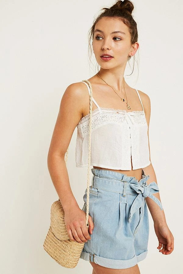 Slide View: 1: UO Cream Lace Boho Cami