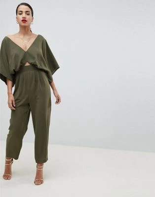 Image 1 Of ASOS DESIGN Jumpsuit With Kimono Sleeve And Peg Leg