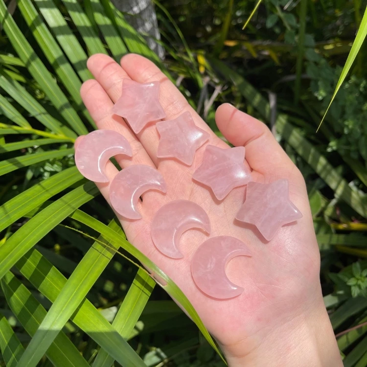 Natural Rose Quartz Moon Star Set Rose Quartz Crescent Moon Image 1