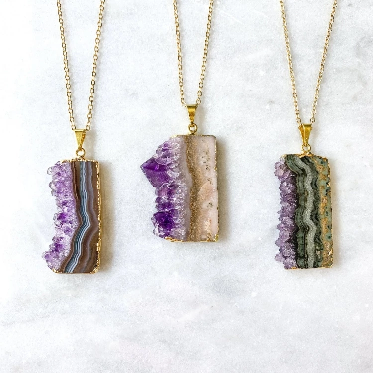 Christmas Delivery Amethyst Geode Necklace Gold Plated Image 1