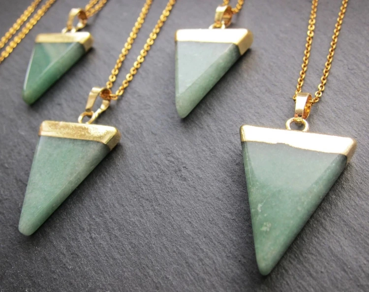 Aventurine Necklace Silver Aventurine Pendant Crystal Triangle Image 1