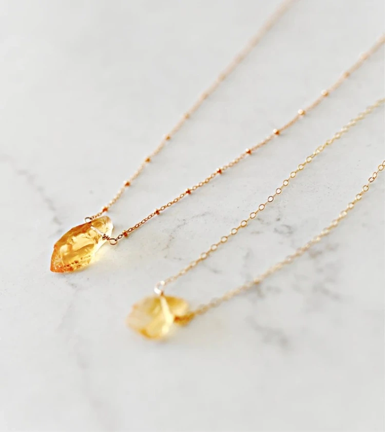 Raw Citrine Crystal Layering Necklace Dainty Raw Crystal Image 1