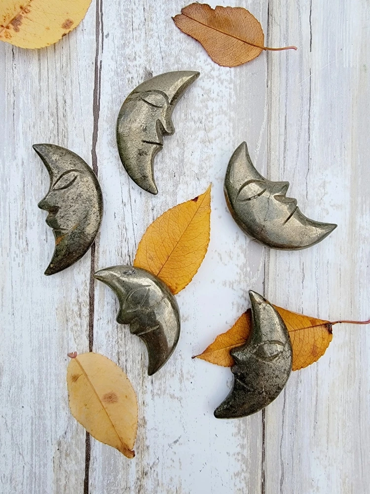 Pyrite Sleeping Moon Fave Carving Metaphysical Healing Crystal Image 1