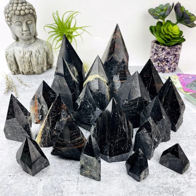 Black Tourmaline With Red Hematite Veins Semi Polished Points Image 1